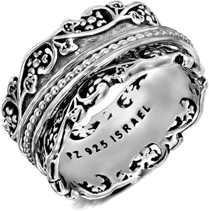 Anxiety Ring for Women, 925 Sterling Silver Spinner Ring for Woman by Paz Creations, Fidget Rings Hand Crafted, Vintage Rings for Women with 2 Years Warranty, Made in Israel Sterling Silver / 9