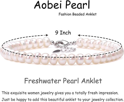 Aobei Cultured Freshwater Pearls Anklet 9 to 10 Inch White Pearl Beaded Jewelry with Lobster Clasp for Women Apparel & Accessories > Jewelry > Anklets Aobei Pearl   