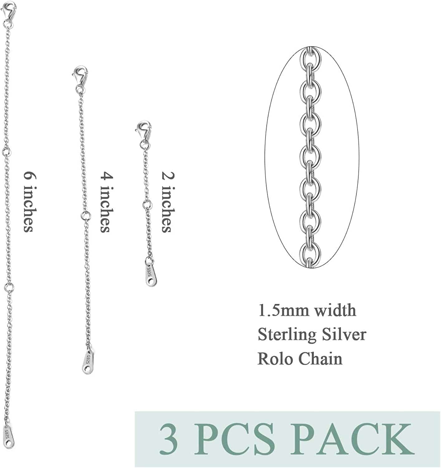 AOBOCO 925 Sterling Silver Chain Extenders for Necklace Bracelet with Gift Box Apparel & Accessories > Jewelry > Anklets AOBOCO   