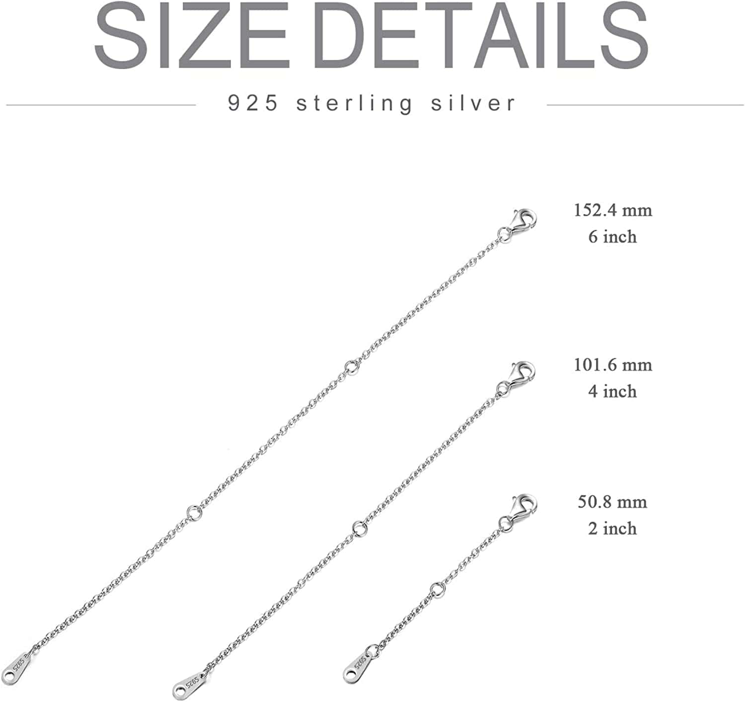 AOBOCO 925 Sterling Silver Chain Extenders for Necklace Bracelet with Gift Box Apparel & Accessories > Jewelry > Anklets AOBOCO   