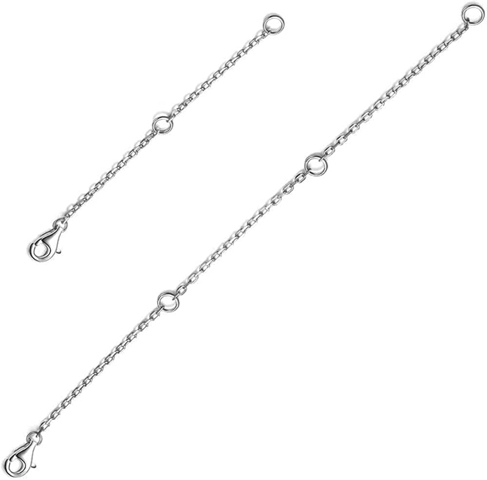 AOBOCO 925 Sterling Silver Chain Extenders for Necklace Bracelet with Gift Box Apparel & Accessories > Jewelry > Anklets AOBOCO Set 2''&4'' silver lobster claw clasps 1.5mm  