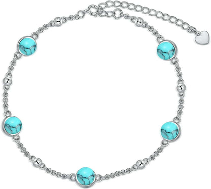 AOBOCO Sterling Silver Rainbow Planet Galaxy Anklet, Multicolor Crystals from Austria , Ankle Bracelet Foot Bracelet for Women, Anniversary Birthday Jewelry Gifts for Daughter Sister Wife Girlfriend Apparel & Accessories > Jewelry > Anklets AOBOCO STYLE 2 Turquoise  