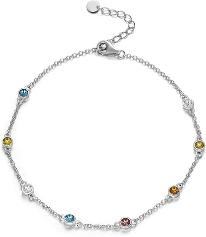 AOBOCO Sterling Silver Rainbow Planet Galaxy Anklet, Multicolor Crystals from Austria , Ankle Bracelet Foot Bracelet for Women, Anniversary Birthday Jewelry Gifts for Daughter Sister Wife Girlfriend Apparel & Accessories > Jewelry > Anklets AOBOCO STYLE 1  