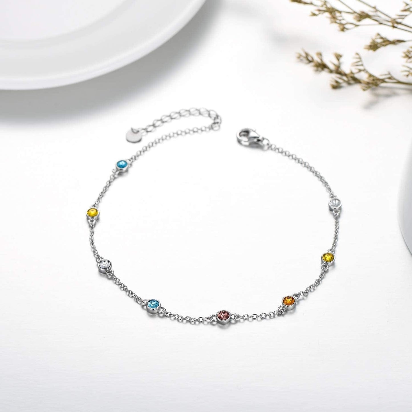 AOBOCO Sterling Silver Rainbow Planet Galaxy Anklet, Multicolor Crystals from Austria , Ankle Bracelet Foot Bracelet for Women, Anniversary Birthday Jewelry Gifts for Daughter Sister Wife Girlfriend Apparel & Accessories > Jewelry > Anklets AOBOCO   