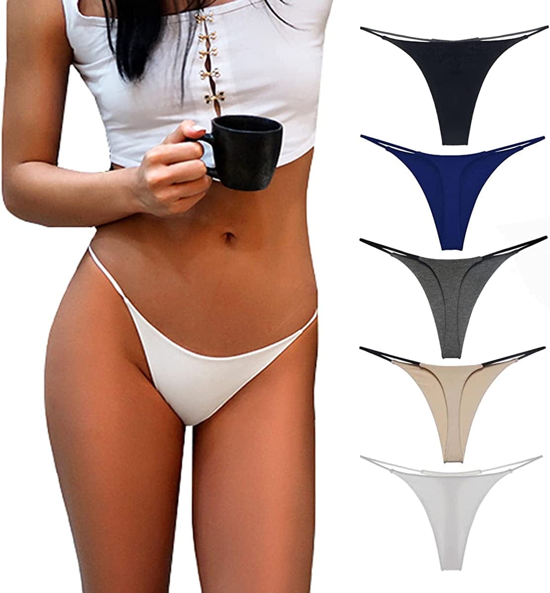 Aogda Thong for Women Cotton Underwear Low Rise Panties Woman G-String Thongs G-5 Pack / Large