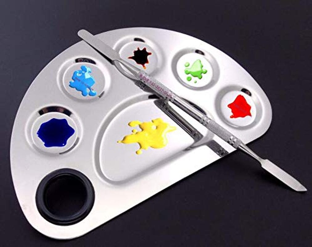 Aoshang Stainless Steel 6 Holes Makeup Palette Nail Art Polish Mixing Plate Cosmetic Artist Mixing Palette with Spatula Tool for Mixing Foundation Health & Beauty > Personal Care > Cosmetics > Cosmetic Tools > Makeup Tools Aoshang   