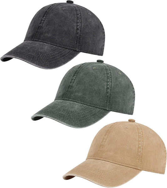 AOSMI 3 Pack Vintage Washed Cotton Adjustable Baseball Caps for Men Women Unstructured Low Profile Plain Classic Dad Hat Apparel & Accessories > Clothing Accessories > Hats AOSMI Black-armygreen-khaki  