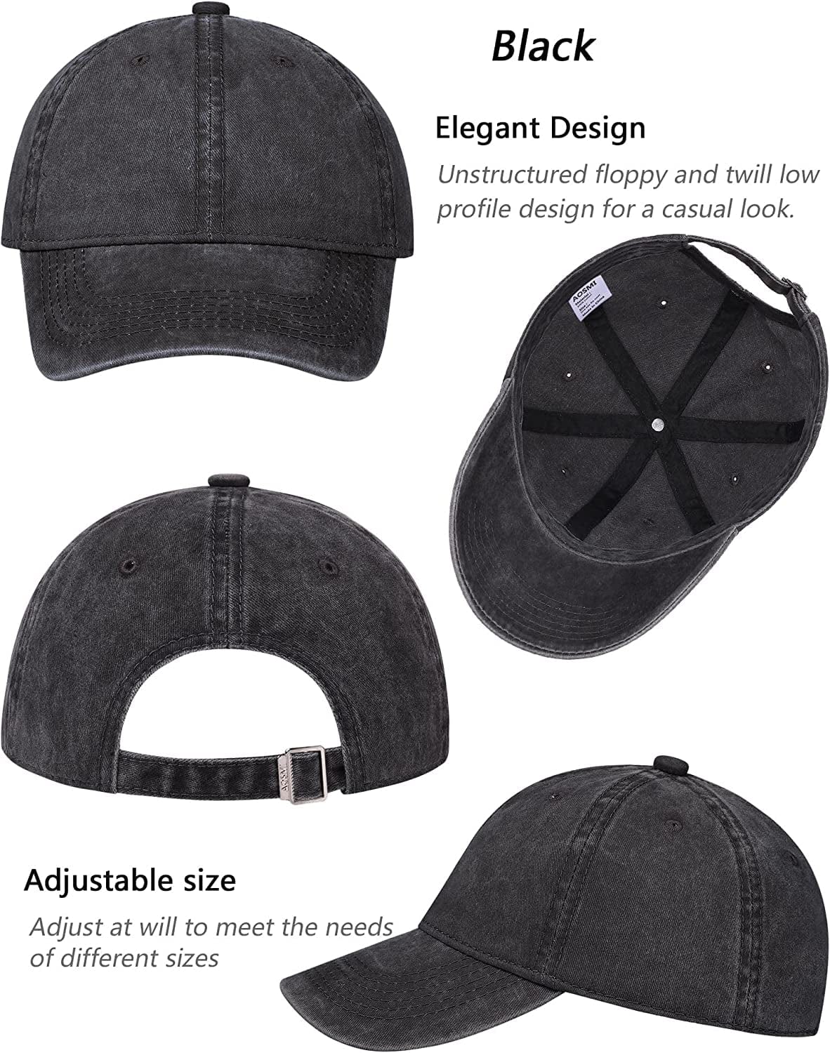 AOSMI 3 Pack Vintage Washed Cotton Adjustable Baseball Caps for Men Women Unstructured Low Profile Plain Classic Dad Hat Apparel & Accessories > Clothing Accessories > Hats AOSMI   