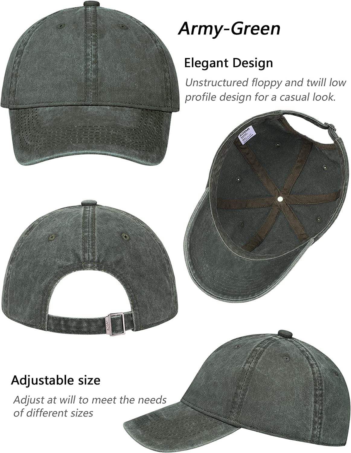 AOSMI 3 Pack Vintage Washed Cotton Adjustable Baseball Caps for Men Women Unstructured Low Profile Plain Classic Dad Hat Apparel & Accessories > Clothing Accessories > Hats AOSMI   