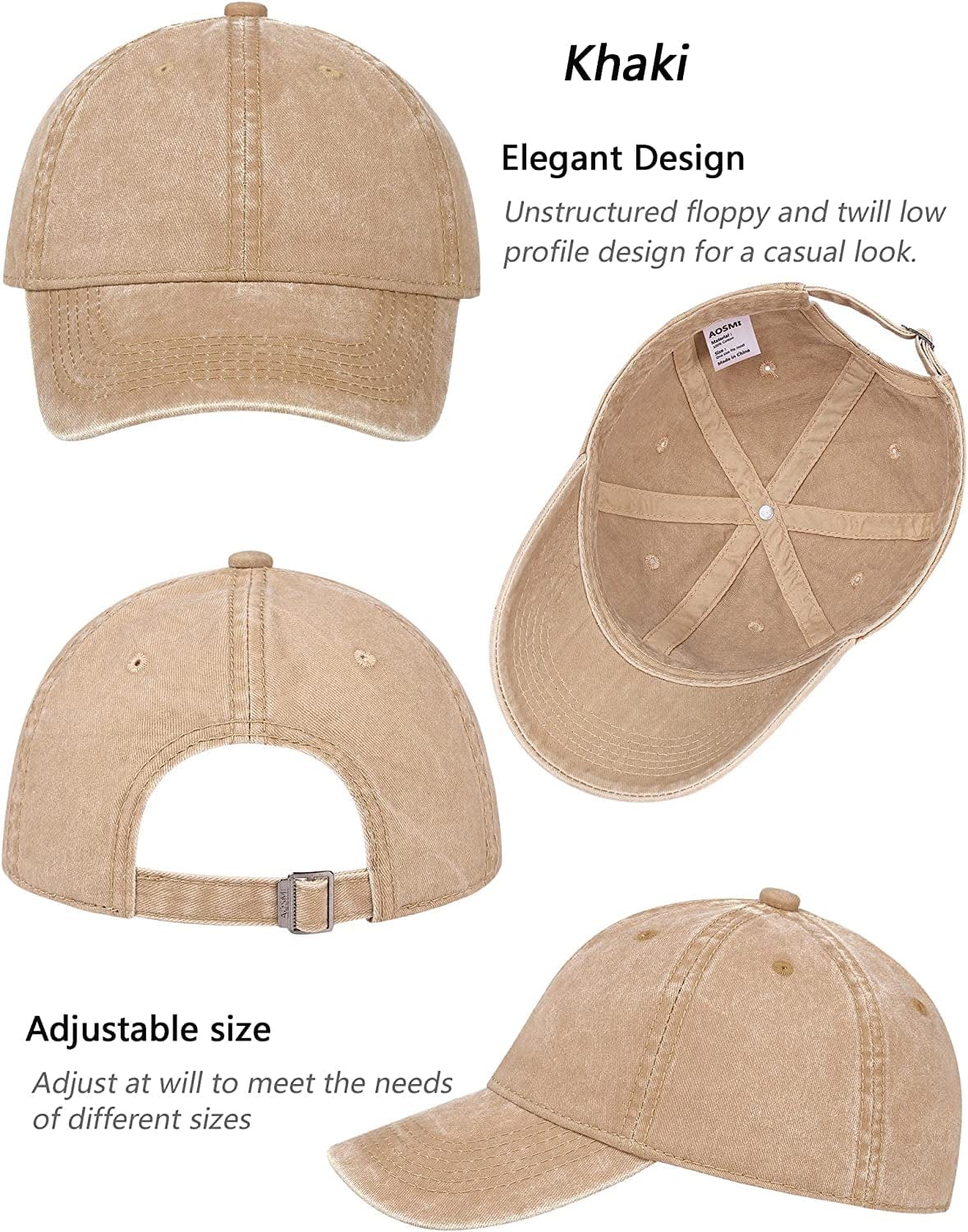 AOSMI 3 Pack Vintage Washed Cotton Adjustable Baseball Caps for Men Women Unstructured Low Profile Plain Classic Dad Hat Apparel & Accessories > Clothing Accessories > Hats AOSMI   