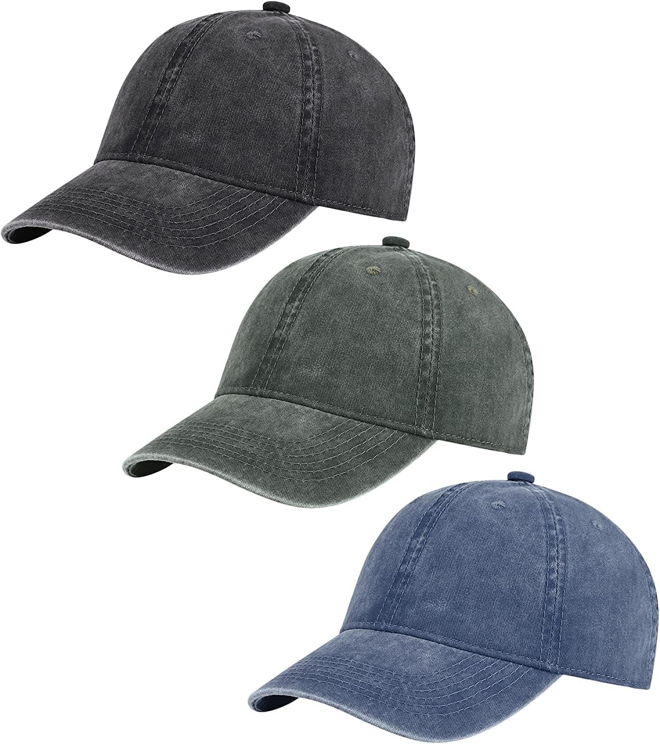 AOSMI 3 Pack Vintage Washed Cotton Adjustable Baseball Caps for Men Women Unstructured Low Profile Plain Classic Dad Hat Apparel & Accessories > Clothing Accessories > Hats AOSMI Black-armygreen-navy  