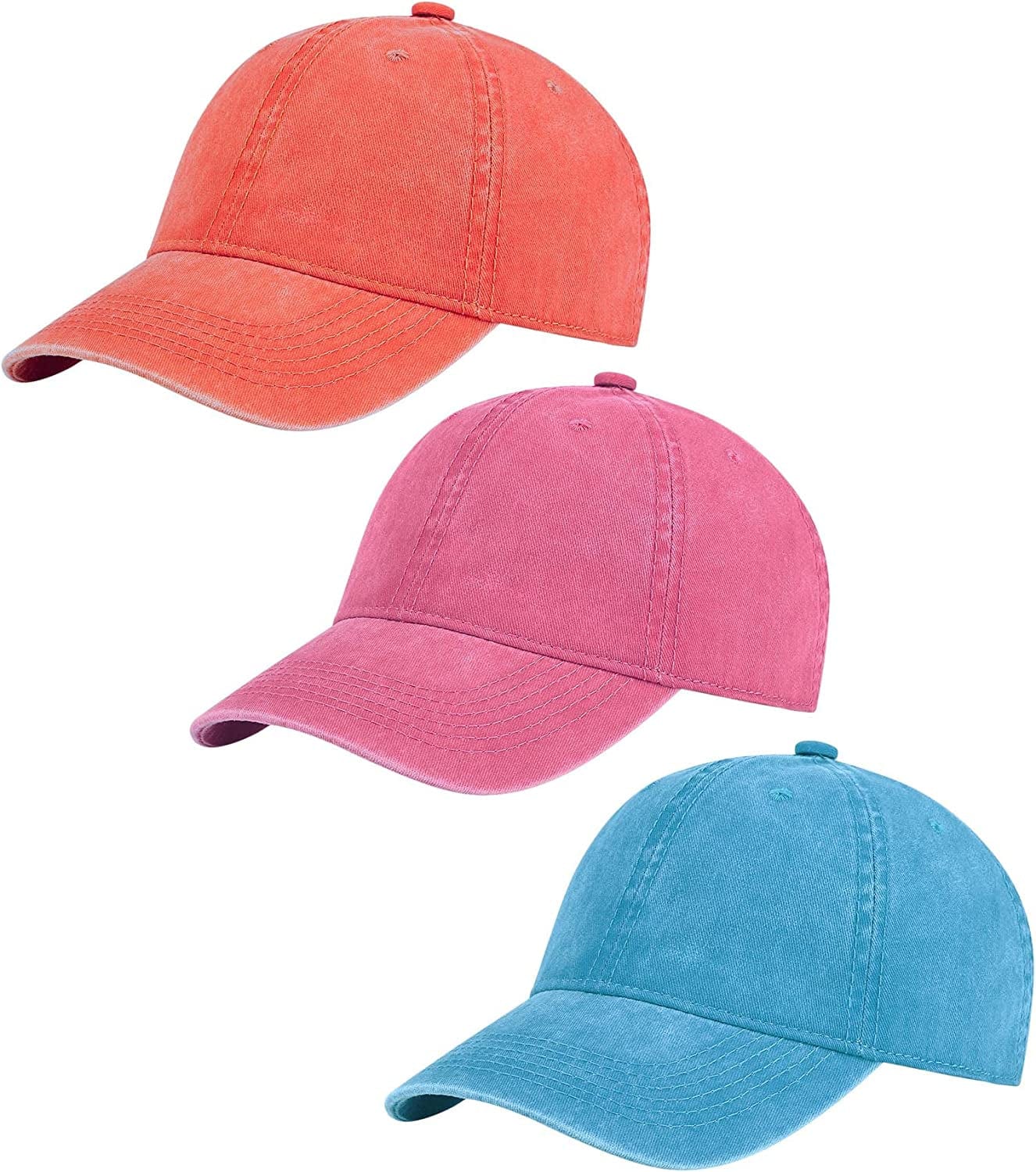 AOSMI 3 Pack Vintage Washed Cotton Adjustable Baseball Caps for Men Women Unstructured Low Profile Plain Classic Dad Hat Apparel & Accessories > Clothing Accessories > Hats AOSMI Orange-rose-cyan  