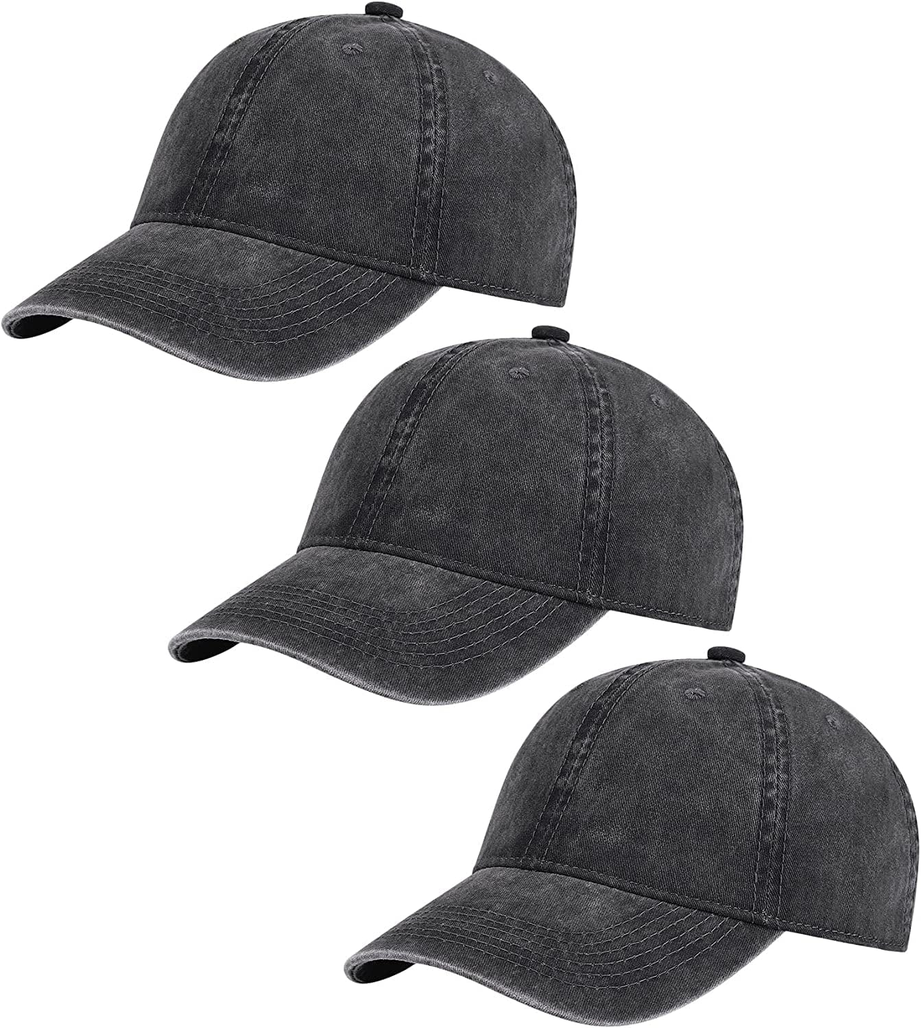 AOSMI 3 Pack Vintage Washed Cotton Adjustable Baseball Caps for Men Women Unstructured Low Profile Plain Classic Dad Hat Apparel & Accessories > Clothing Accessories > Hats AOSMI Black-black-black  