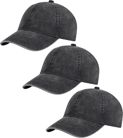 AOSMI 3 Pack Vintage Washed Cotton Adjustable Baseball Caps for Men Women Unstructured Low Profile Plain Classic Dad Hat Apparel & Accessories > Clothing Accessories > Hats AOSMI Black-black-black  