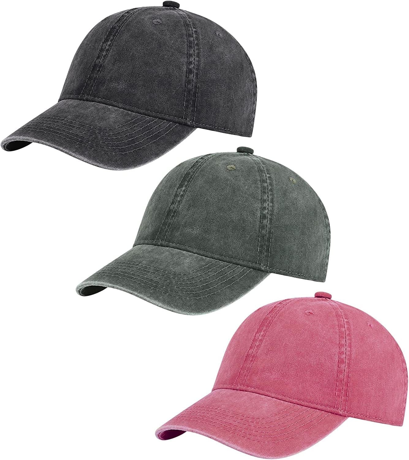 AOSMI 3 Pack Vintage Washed Cotton Adjustable Baseball Caps for Men Women Unstructured Low Profile Plain Classic Dad Hat Apparel & Accessories > Clothing Accessories > Hats AOSMI Black-armygreen-wine  