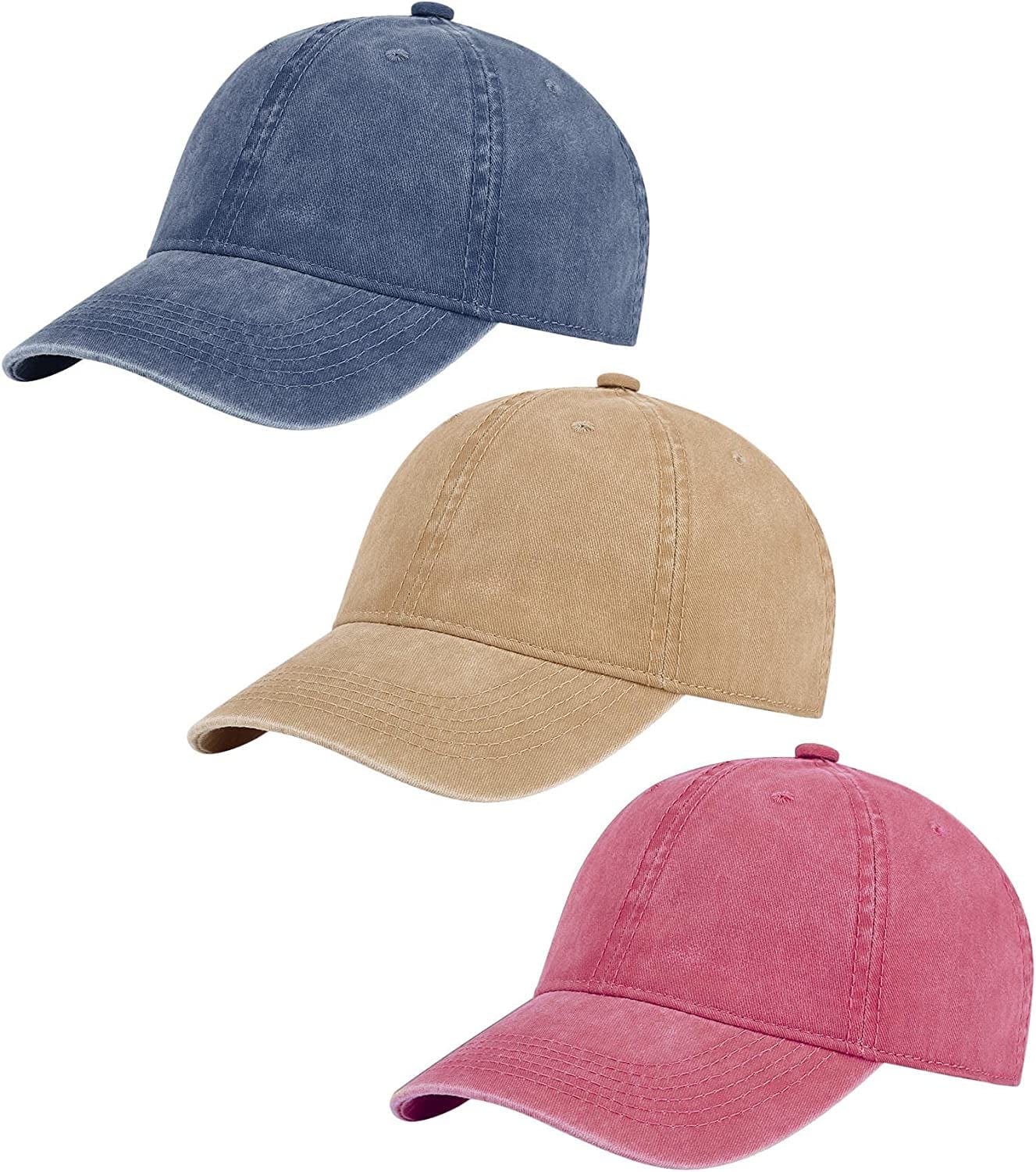 AOSMI 3 Pack Vintage Washed Cotton Adjustable Baseball Caps for Men Women Unstructured Low Profile Plain Classic Dad Hat Apparel & Accessories > Clothing Accessories > Hats AOSMI Navy-khaki-wine  