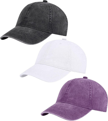 AOSMI 3 Pack Vintage Washed Cotton Adjustable Baseball Caps for Men Women Unstructured Low Profile Plain Classic Dad Hat Apparel & Accessories > Clothing Accessories > Hats AOSMI Black White Purple  