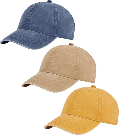 AOSMI 3 Pack Vintage Washed Cotton Adjustable Baseball Caps for Men Women Unstructured Low Profile Plain Classic Dad Hat Apparel & Accessories > Clothing Accessories > Hats AOSMI Navy Golden Khaki  