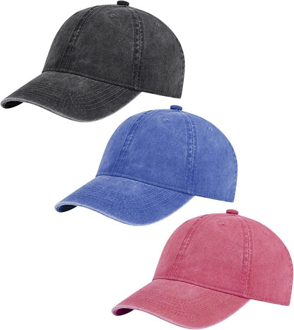 AOSMI 3 Pack Vintage Washed Cotton Adjustable Baseball Caps for Men Women Unstructured Low Profile Plain Classic Dad Hat Apparel & Accessories > Clothing Accessories > Hats AOSMI Black-blue-wine  