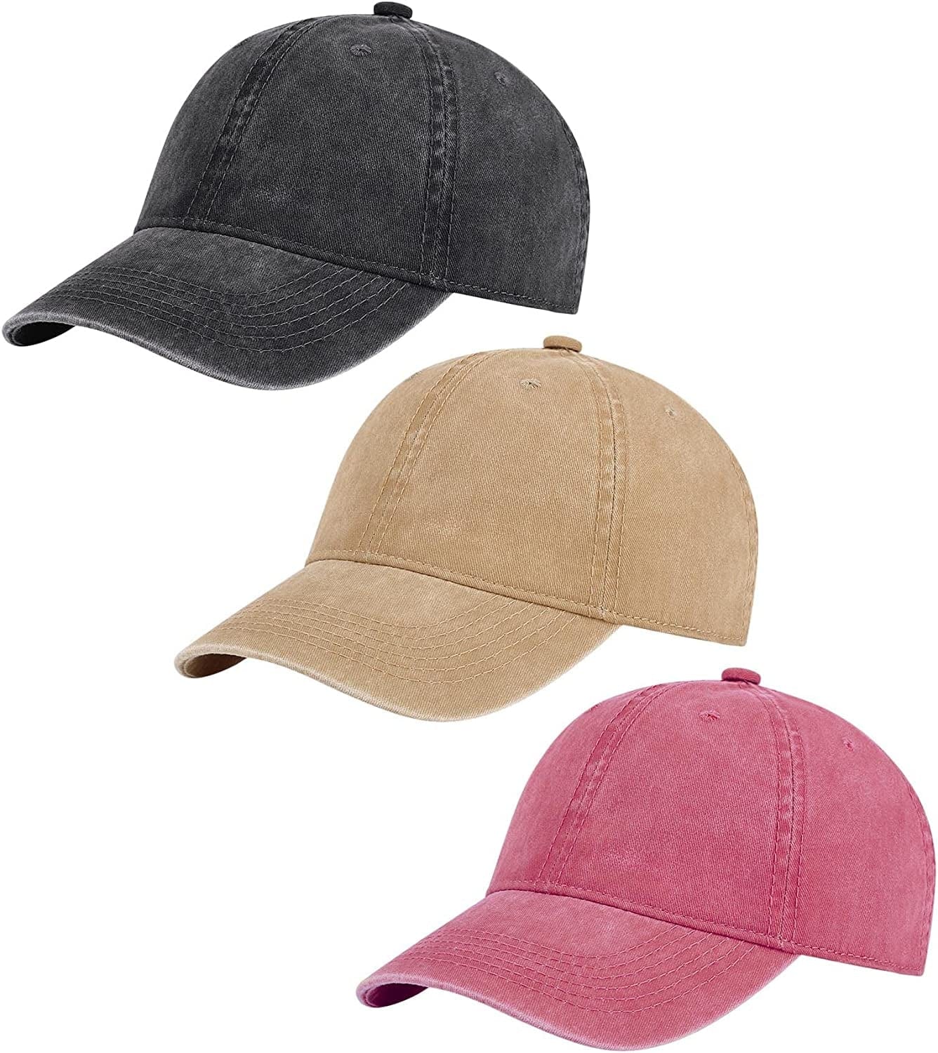 AOSMI 3 Pack Vintage Washed Cotton Adjustable Baseball Caps for Men Women Unstructured Low Profile Plain Classic Dad Hat Apparel & Accessories > Clothing Accessories > Hats AOSMI Black-khaki-wine  
