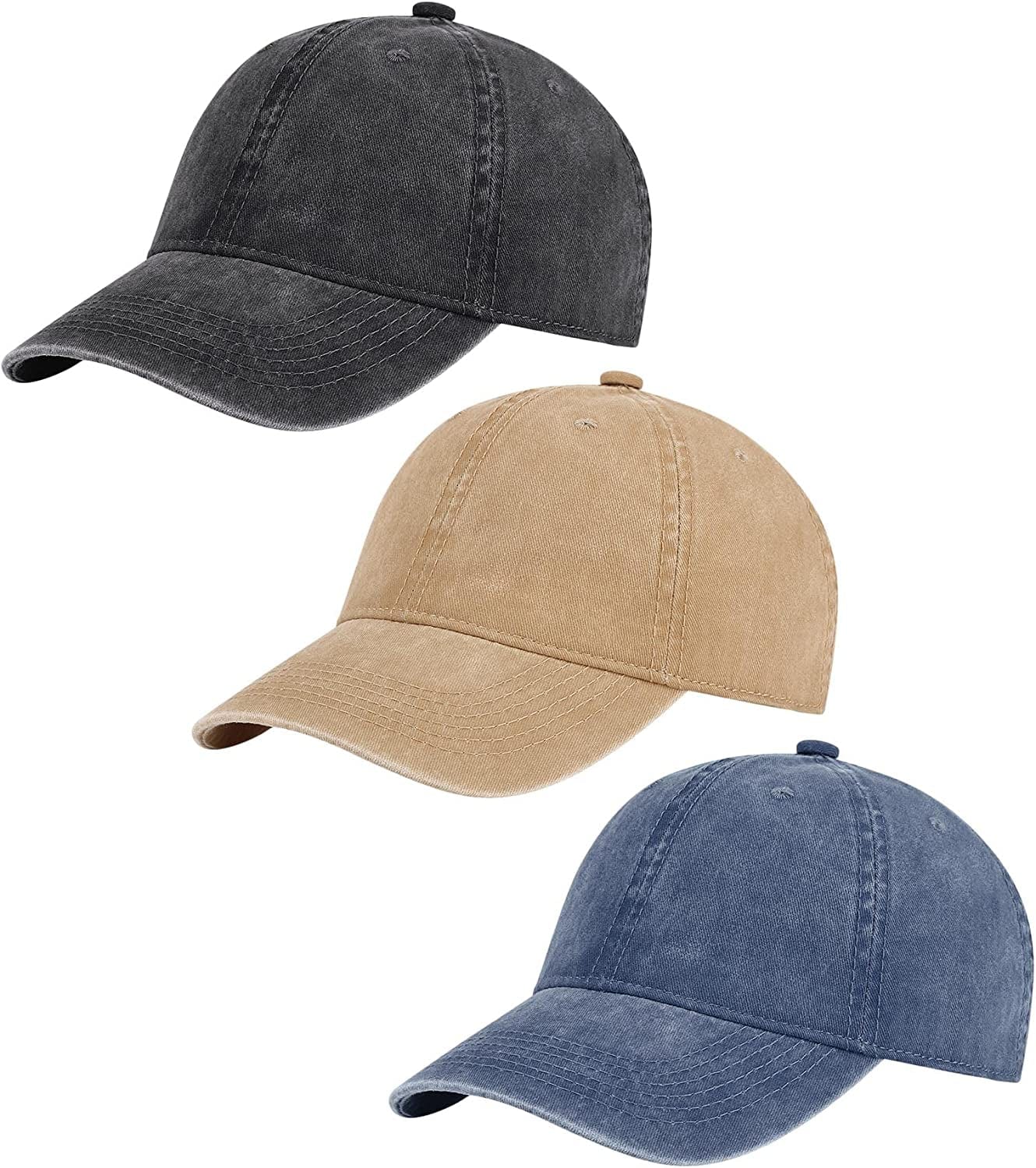 AOSMI 3 Pack Vintage Washed Cotton Adjustable Baseball Caps for Men Women Unstructured Low Profile Plain Classic Dad Hat Apparel & Accessories > Clothing Accessories > Hats AOSMI Black-khaki-navy  