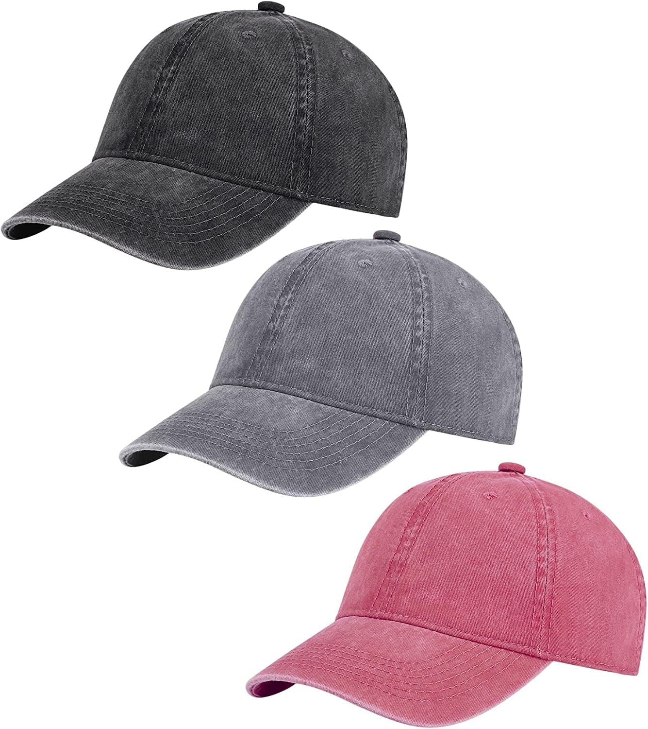 AOSMI 3 Pack Vintage Washed Cotton Adjustable Baseball Caps for Men Women Unstructured Low Profile Plain Classic Dad Hat Apparel & Accessories > Clothing Accessories > Hats AOSMI Black-grey-wine  