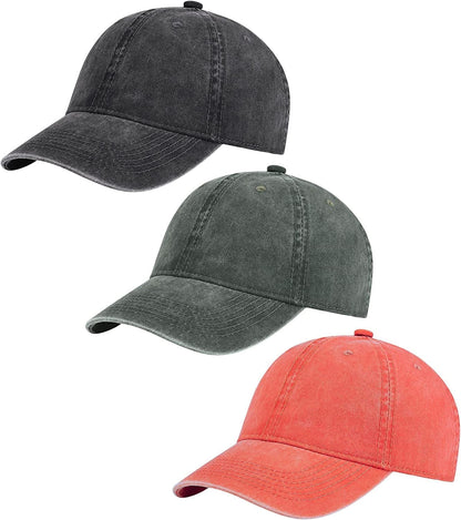 AOSMI 3 Pack Vintage Washed Cotton Adjustable Baseball Caps for Men Women Unstructured Low Profile Plain Classic Dad Hat Apparel & Accessories > Clothing Accessories > Hats AOSMI Black-armygreen-orange  