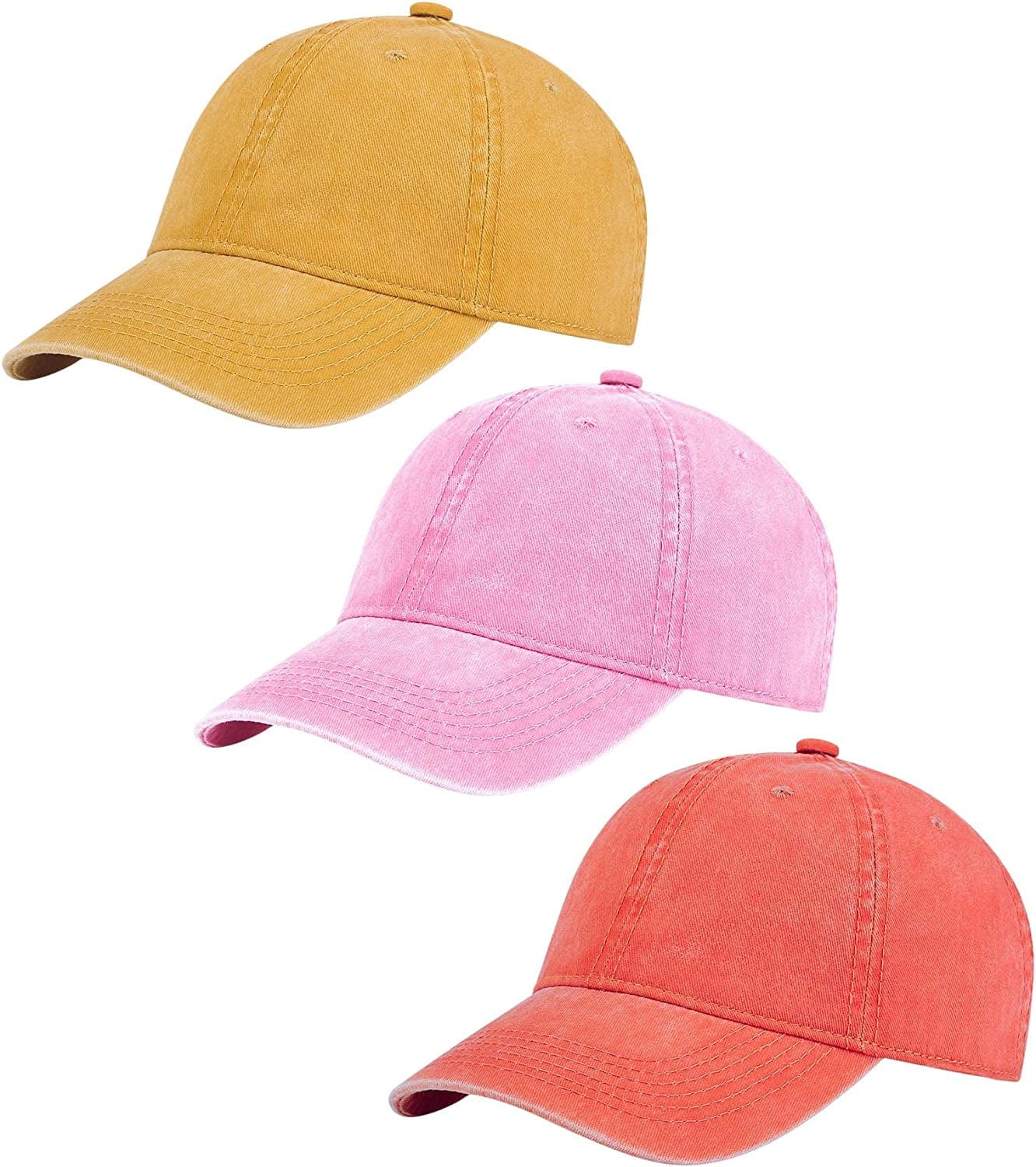 AOSMI 3 Pack Vintage Washed Cotton Adjustable Baseball Caps for Men Women Unstructured Low Profile Plain Classic Dad Hat Apparel & Accessories > Clothing Accessories > Hats AOSMI Yellow-pink-orange  