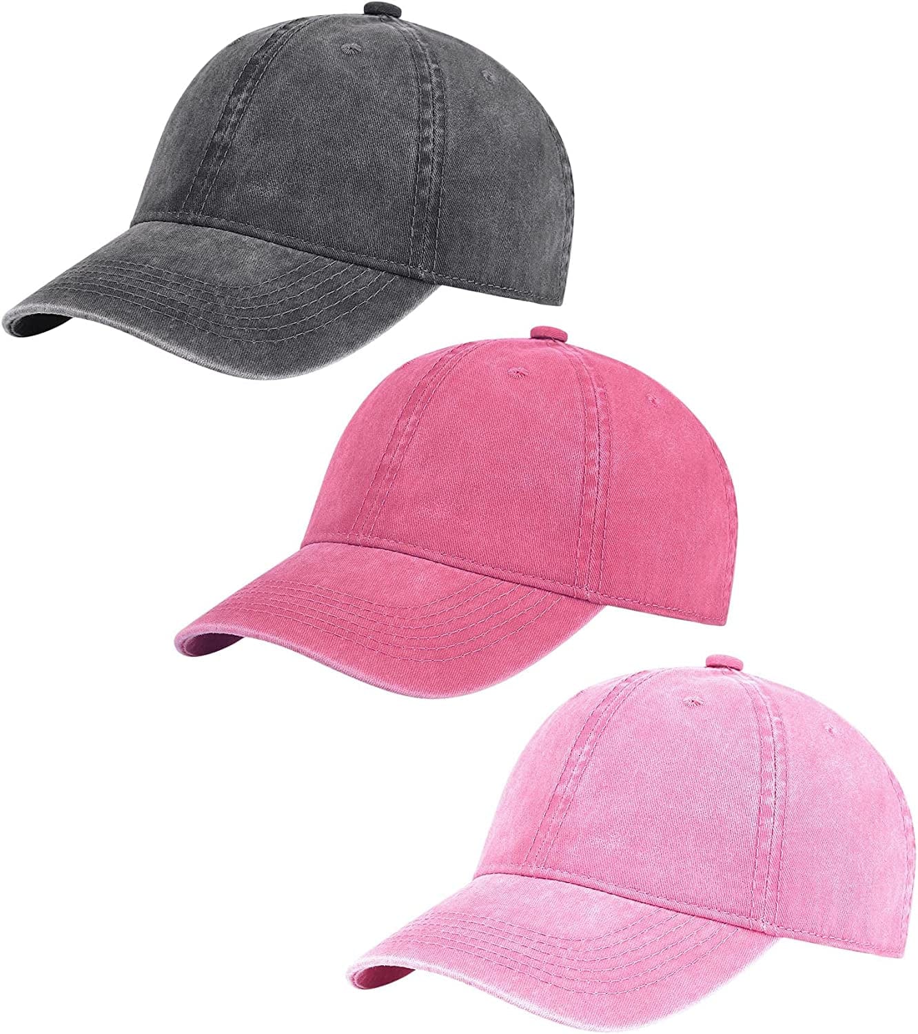 AOSMI 3 Pack Vintage Washed Cotton Adjustable Baseball Caps for Men Women Unstructured Low Profile Plain Classic Dad Hat Apparel & Accessories > Clothing Accessories > Hats AOSMI Black-rose-pink  