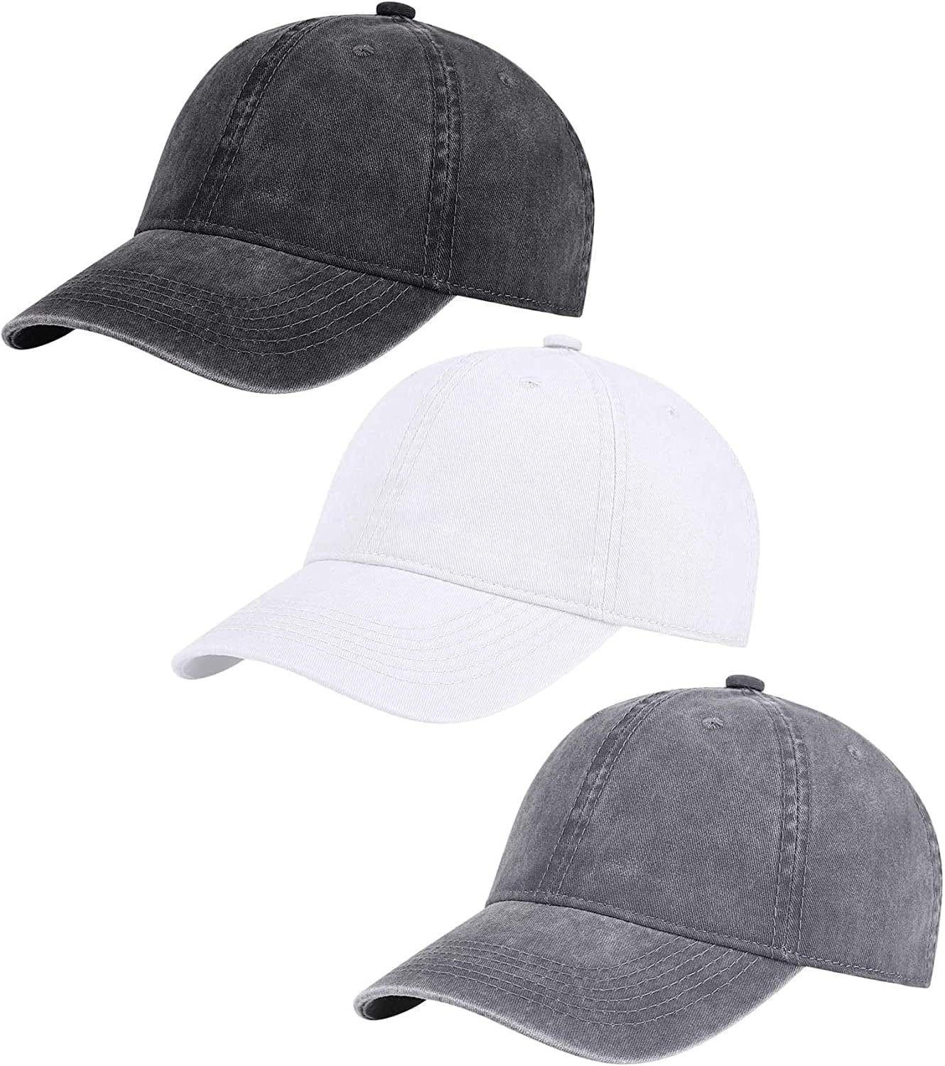 AOSMI 3 Pack Vintage Washed Cotton Adjustable Baseball Caps for Men Women Unstructured Low Profile Plain Classic Dad Hat Apparel & Accessories > Clothing Accessories > Hats AOSMI Black White Grey  