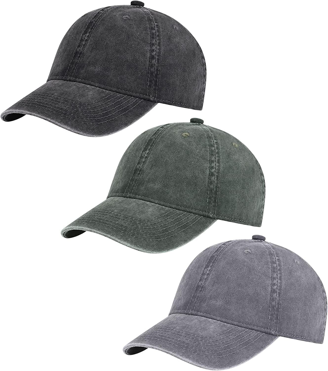 AOSMI 3 Pack Vintage Washed Cotton Adjustable Baseball Caps for Men Women Unstructured Low Profile Plain Classic Dad Hat Apparel & Accessories > Clothing Accessories > Hats AOSMI Black-armygreen-grey  