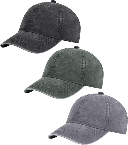 AOSMI 3 Pack Vintage Washed Cotton Adjustable Baseball Caps for Men Women Unstructured Low Profile Plain Classic Dad Hat Apparel & Accessories > Clothing Accessories > Hats AOSMI Black-armygreen-grey  