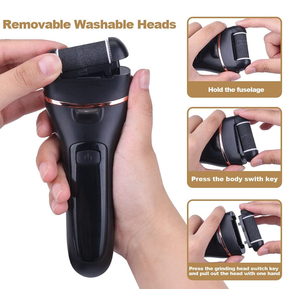 Aottom Foot Callus Remover - Electric Pedicure Tools Foot Care Feet File with 3 Roller Heads 2 Speed Battery Display for Remove Cracked Heels Calluses Dead Skin - Black Health & Beauty > Personal Care > Foot Care Aottom   