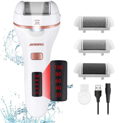 Aottom Foot Callus Remover - Electric Pedicure Tools Foot Care Feet File with 3 Roller Heads 2 Speed Battery Display for Remove Cracked Heels Calluses Dead Skin - Black Health & Beauty > Personal Care > Foot Care Aottom White  