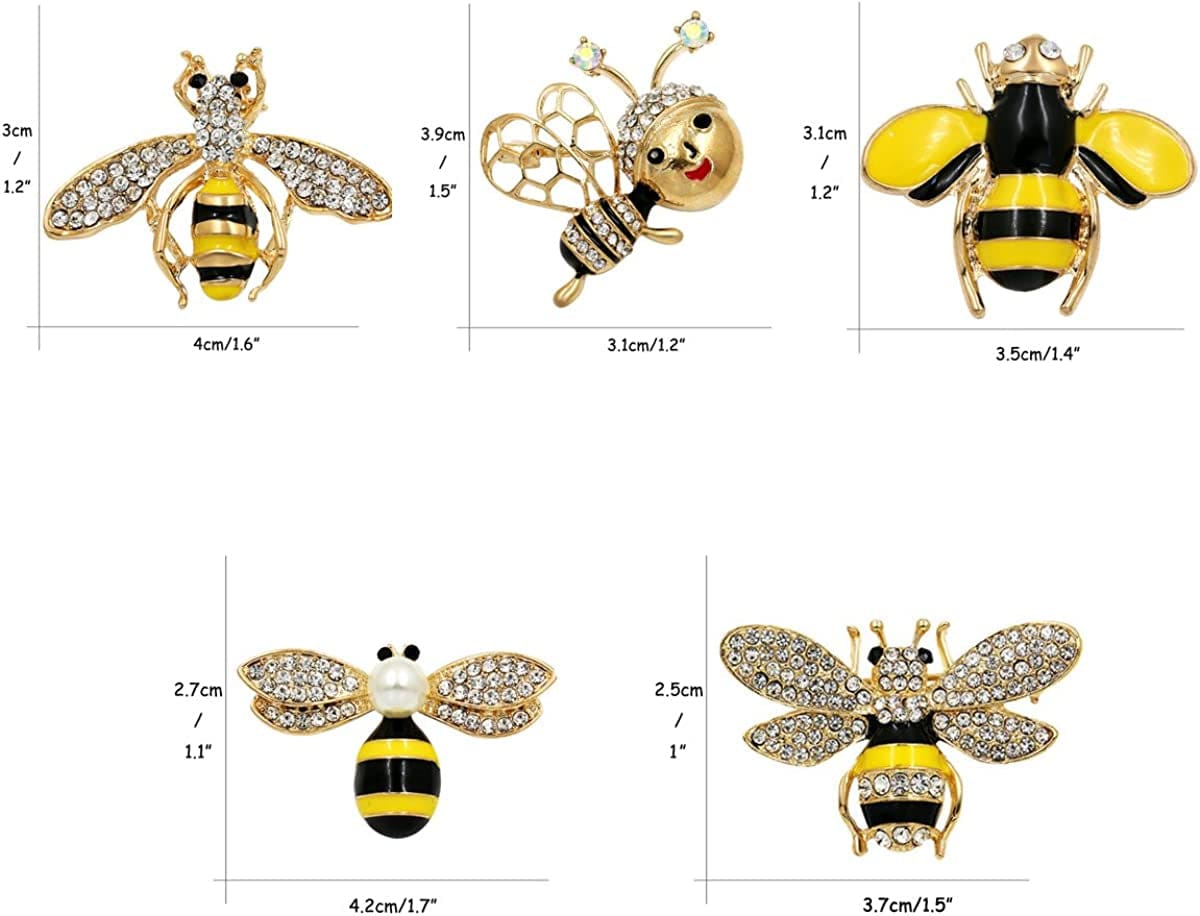 Apol Set of 10 Fashion Enamel Crystal Rhinestones Bee Themed Brooch Pin Jewelry Lapel Pins for Clothes Collar Dress Scarf Bag Decoration