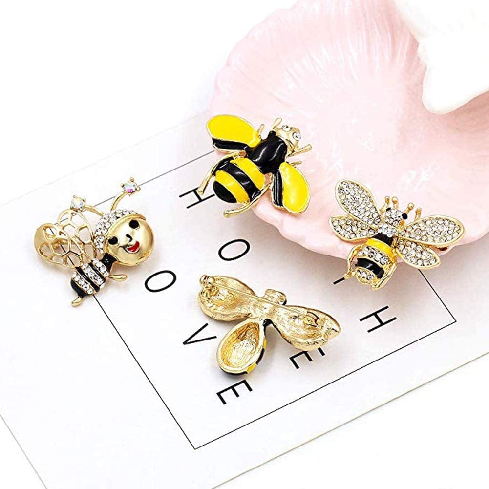 Apol Set of 10 Fashion Enamel Crystal Rhinestones Bee Themed Brooch Pin Jewelry Lapel Pins for Clothes Collar Dress Scarf Bag Decoration