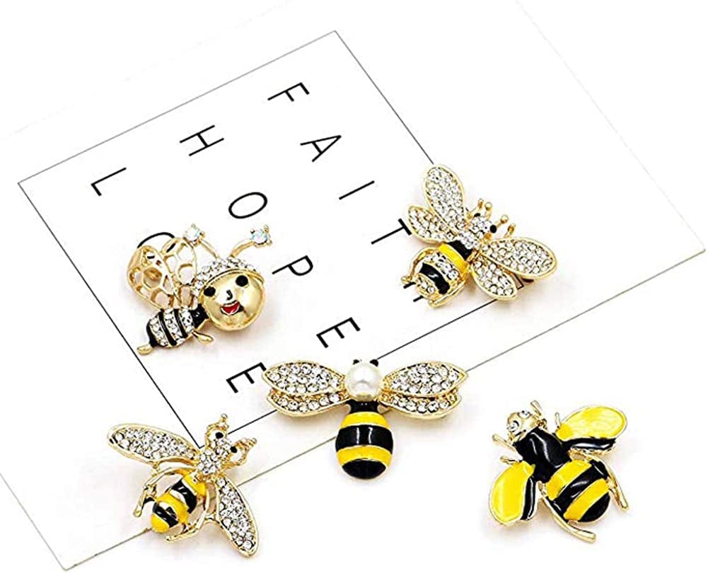 Apol Set of 10 Fashion Enamel Crystal Rhinestones Bee Themed Brooch Pin Jewelry Lapel Pins for Clothes Collar Dress Scarf Bag Decoration