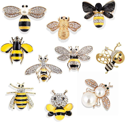 Apol Set of 10 Fashion Enamel Crystal Rhinestones Bee Themed Brooch Pin Jewelry Lapel Pins for Clothes Collar Dress Scarf Bag Decoration