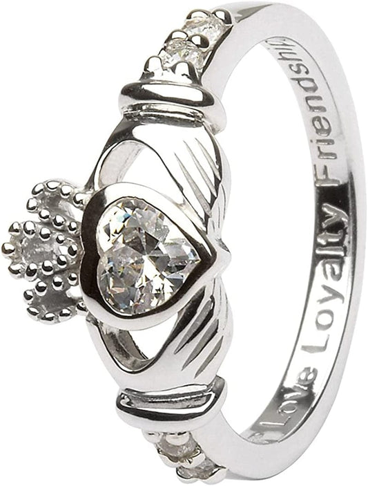 April Birth Month Sterling Silver Claddagh Ring LS-SL90-4. Made in Ireland. 4