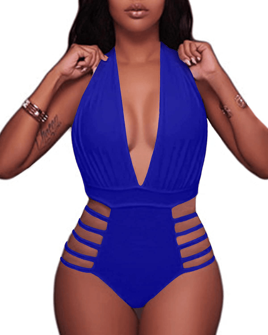 Aqua Eve Women Sexy One Piece Swimsuits Halter Plunge V Neck Cutout Bathing Suits Apparel & Accessories > Clothing > Swimwear Kylie Max   