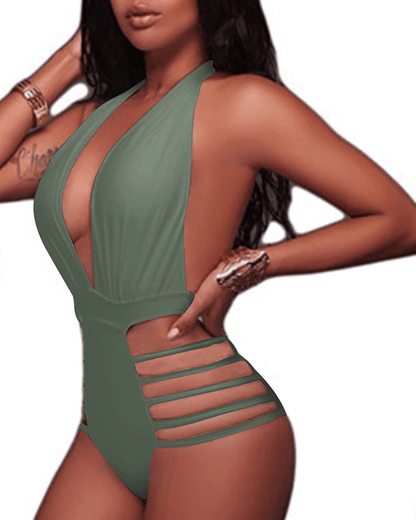 Aqua Eve Women Sexy One Piece Swimsuits Halter Plunge V Neck Cutout Bathing Suits Apparel & Accessories > Clothing > Swimwear Kylie Max   