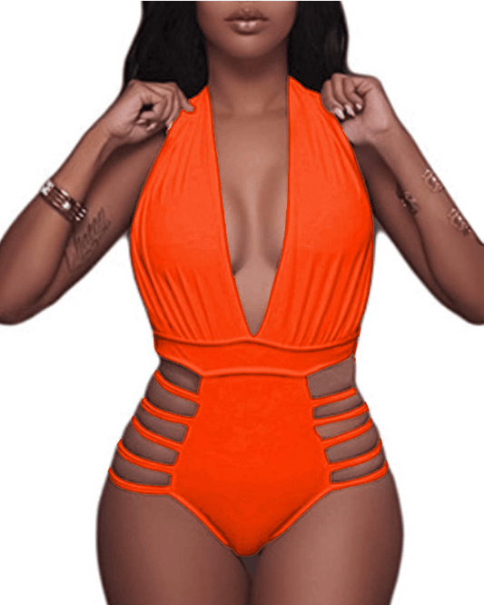 Aqua Eve Women Sexy One Piece Swimsuits Halter Plunge V Neck Cutout Bathing Suits Apparel & Accessories > Clothing > Swimwear Kylie Max   