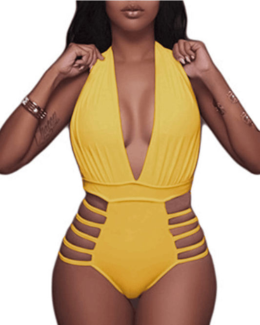 Aqua Eve Women Sexy One Piece Swimsuits Halter Plunge V Neck Cutout Bathing Suits Apparel & Accessories > Clothing > Swimwear Kylie Max   