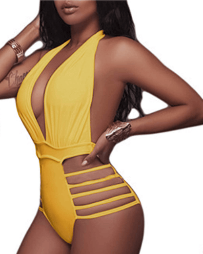 Aqua Eve Women Sexy One Piece Swimsuits Halter Plunge V Neck Cutout Bathing Suits Apparel & Accessories > Clothing > Swimwear Kylie Max   