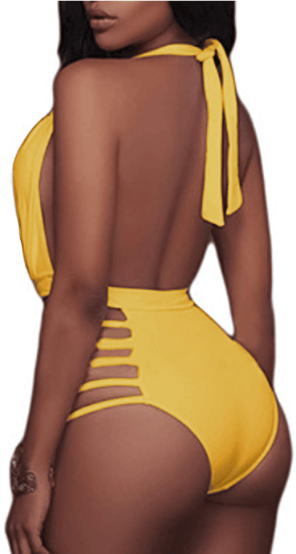 Aqua Eve Women Sexy One Piece Swimsuits Halter Plunge V Neck Cutout Bathing Suits Apparel & Accessories > Clothing > Swimwear Kylie Max   