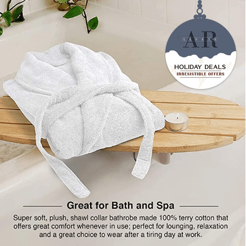 AR LINENS 100% Cotton Terry Bathrobe and Slipper Set Plush Terry Cloth Robe with Self-Tie Wrap Belt Absorbent Unisex Bathrobe Apparel & Accessories > Clothing > Sleepwear & Loungewear > Robes Kylie Max   
