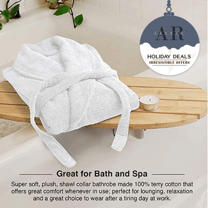 AR LINENS 100% Cotton Terry Bathrobe and Slipper Set Plush Terry Cloth Robe with Self-Tie Wrap Belt Absorbent Unisex Bathrobe Apparel & Accessories > Clothing > Sleepwear & Loungewear > Robes Kylie Max   