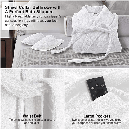 AR LINENS 100% Cotton Terry Bathrobe and Slipper Set Plush Terry Cloth Robe with Self-Tie Wrap Belt Absorbent Unisex Bathrobe Apparel & Accessories > Clothing > Sleepwear & Loungewear > Robes Kylie Max   