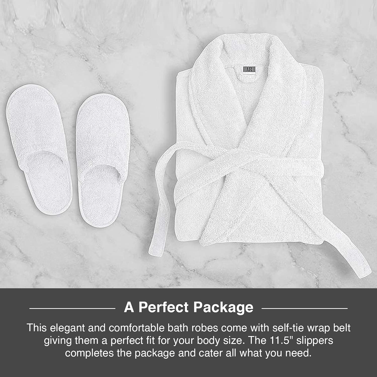 AR LINENS 100% Cotton Terry Bathrobe and Slipper Set Plush Terry Cloth Robe with Self-Tie Wrap Belt Absorbent Unisex Bathrobe Apparel & Accessories > Clothing > Sleepwear & Loungewear > Robes Kylie Max   