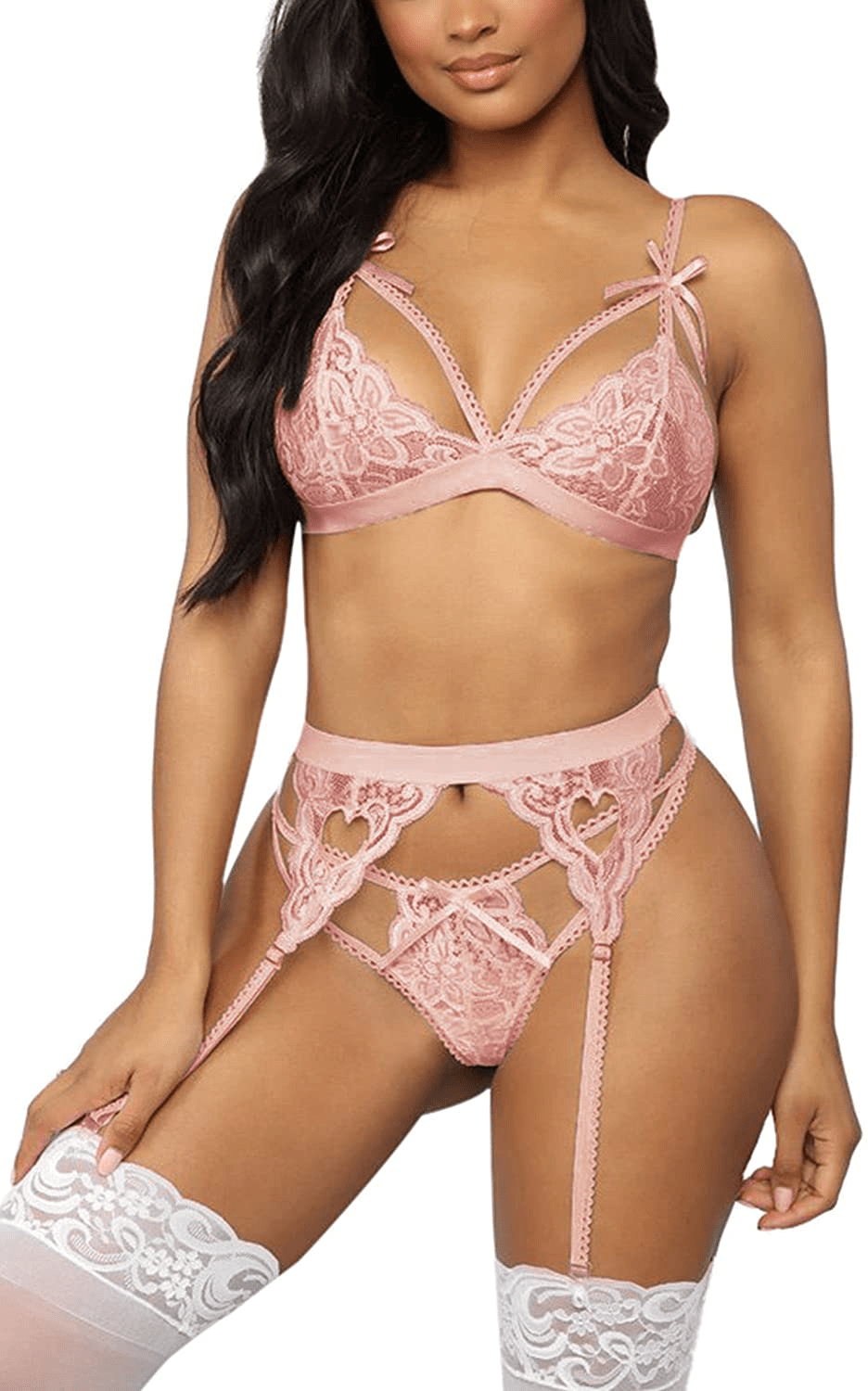 Aranmei Lingerie for Women 4 Piece Lingerie Set with Garter Belt and Stockings Bra and Panty Sets Sexy Lace Bodydoll Lingerie Apparel & Accessories > Clothing > Underwear & Socks > Lingerie Aranmei   